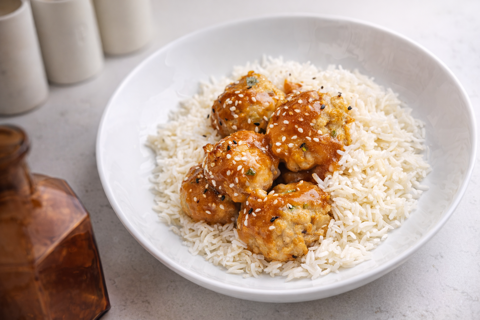 Miso Chicken Meatballs with Lemon-Miso Sauce