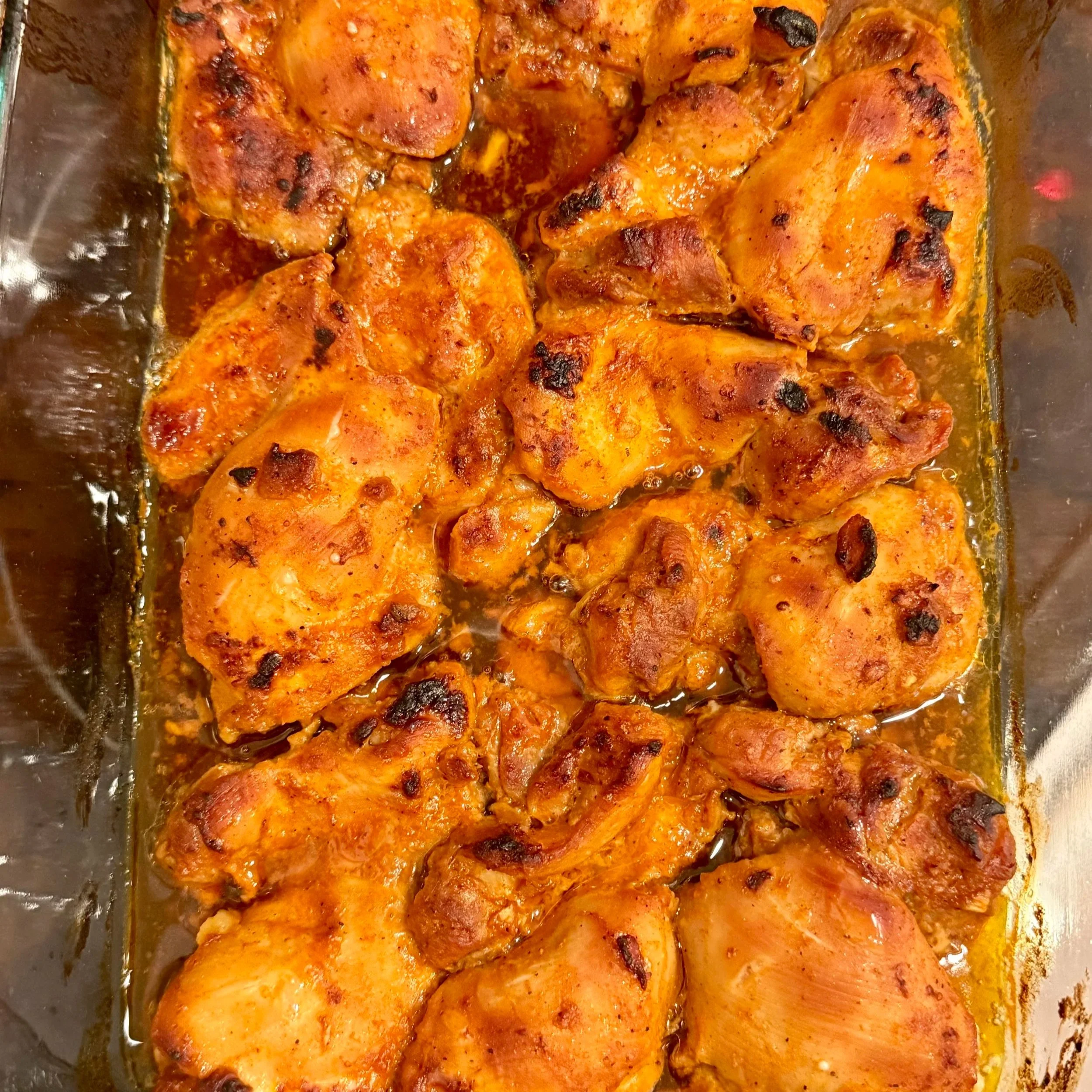 Bake at 400°F until the glaze turns deep amber and the edges crisp — the perfect balance of sweet and heat.