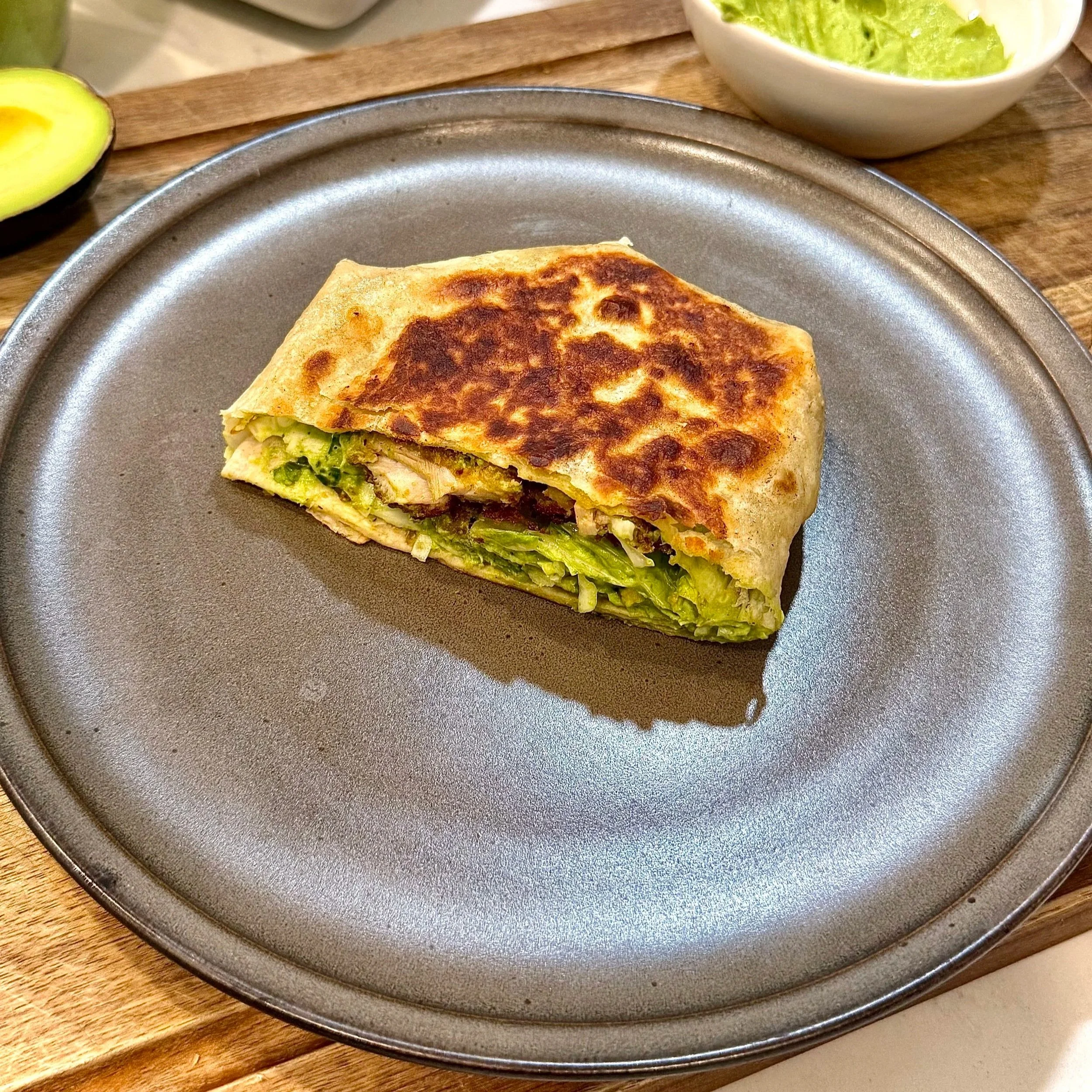  The perfect bite — crunchy, herby, and loaded with creamy green goddess sauce. 